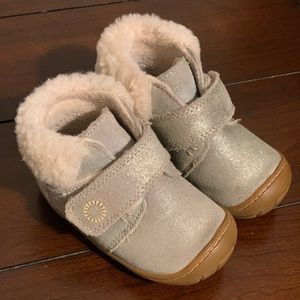 UGG Kids Glitter Taupe & Chestnut Shearling-Lined Boots